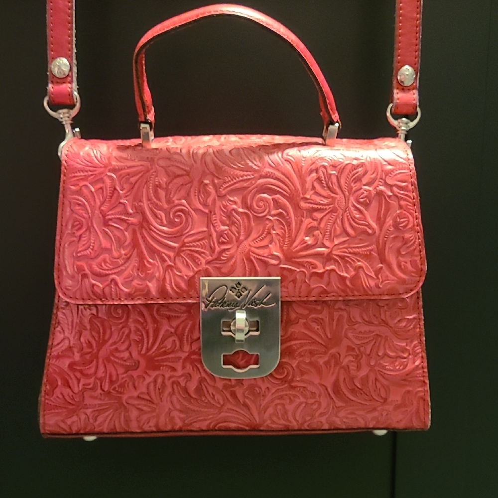 PATRICIA NASH Embossed Magenta Chauny Leather Sachel